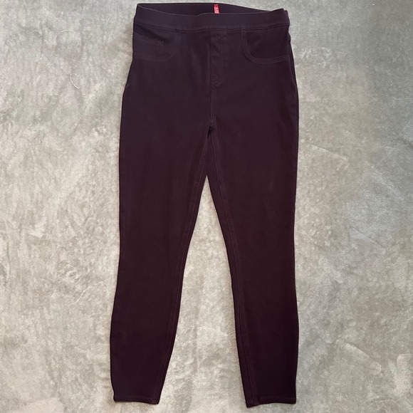 SPANX Pants - Spanx Jean-ish Leggings Women Size L Crop Ankle Twill Burgundy Slimming Seamless